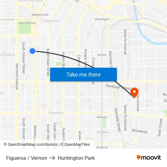 Figueroa / Vernon to Huntington Park map