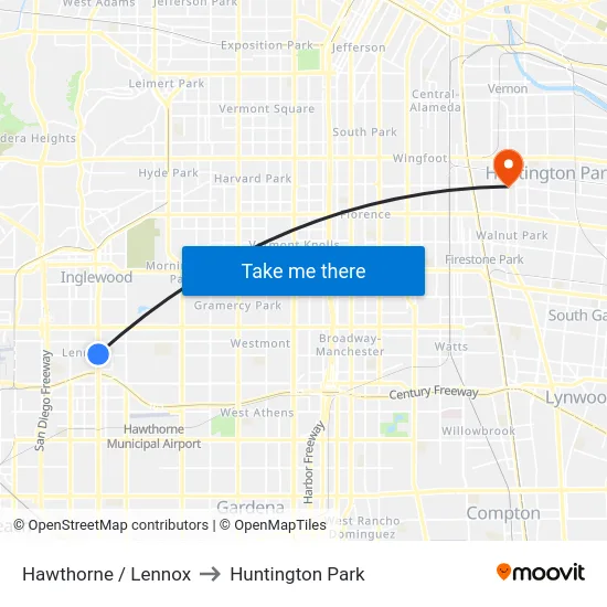 Hawthorne / Lennox to Huntington Park map