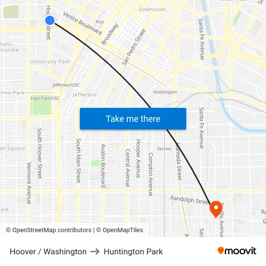 Hoover / Washington to Huntington Park map