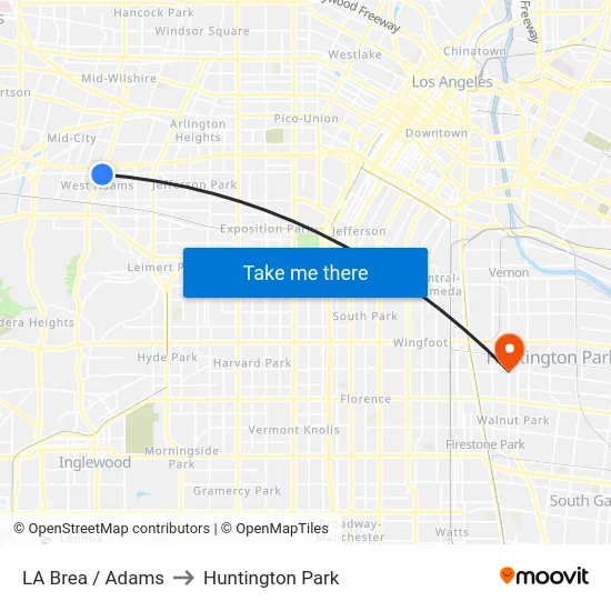 LA Brea / Adams to Huntington Park map
