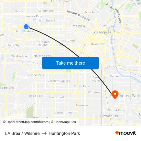 LA Brea / Wilshire to Huntington Park map