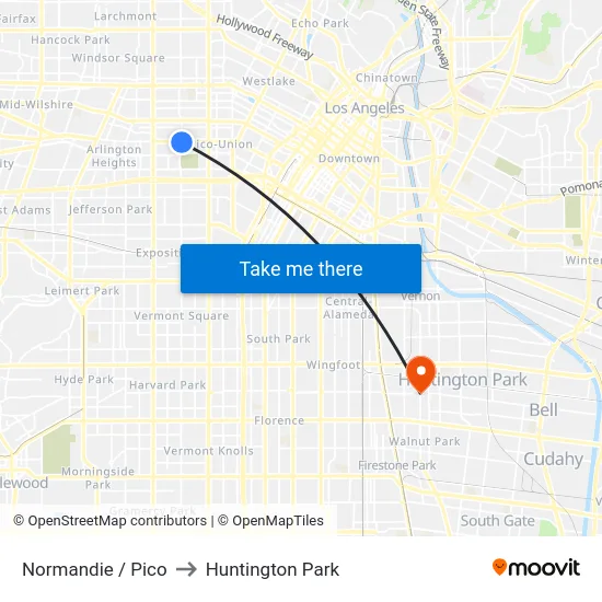 Normandie / Pico to Huntington Park map