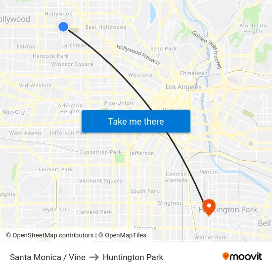 Santa Monica / Vine to Huntington Park map