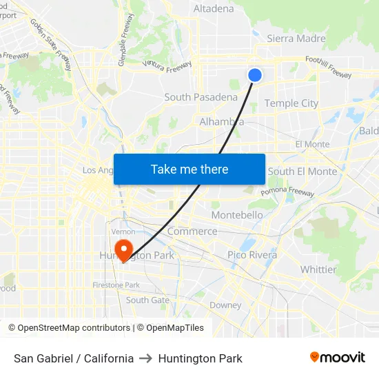 San Gabriel / California to Huntington Park map