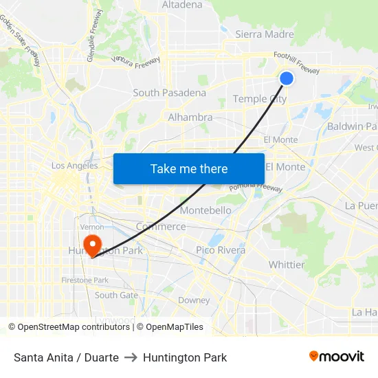 Santa Anita / Duarte to Huntington Park map