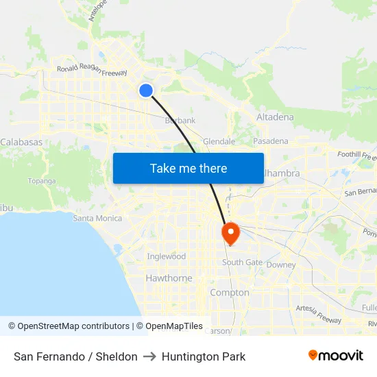 San Fernando / Sheldon to Huntington Park map