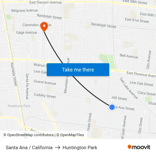 Santa Ana / California to Huntington Park map