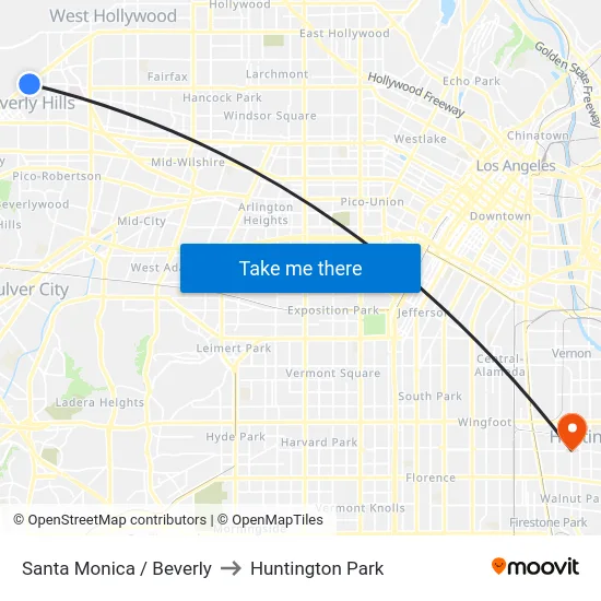 Santa Monica / Beverly to Huntington Park map