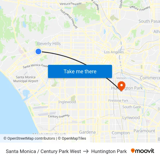 Santa Monica / Century Park West to Huntington Park map
