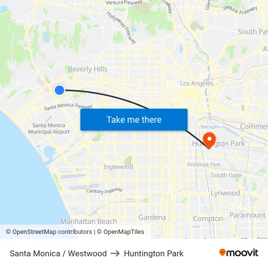 Santa Monica / Westwood to Huntington Park map