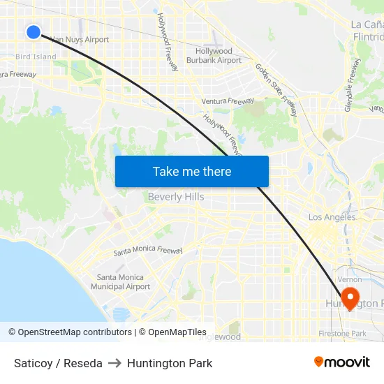 Saticoy / Reseda to Huntington Park map