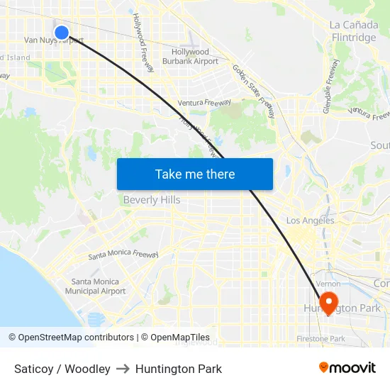 Saticoy / Woodley to Huntington Park map