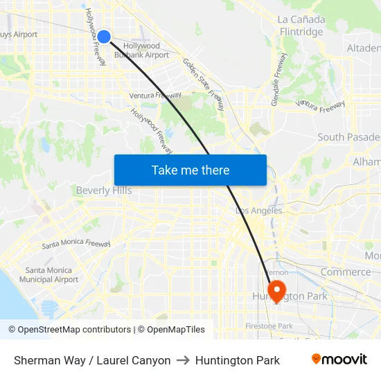 Sherman Way / Laurel Canyon to Huntington Park map