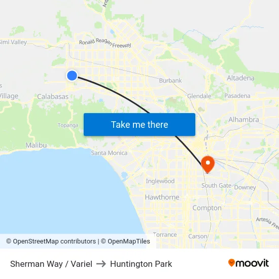 Sherman Way / Variel to Huntington Park map
