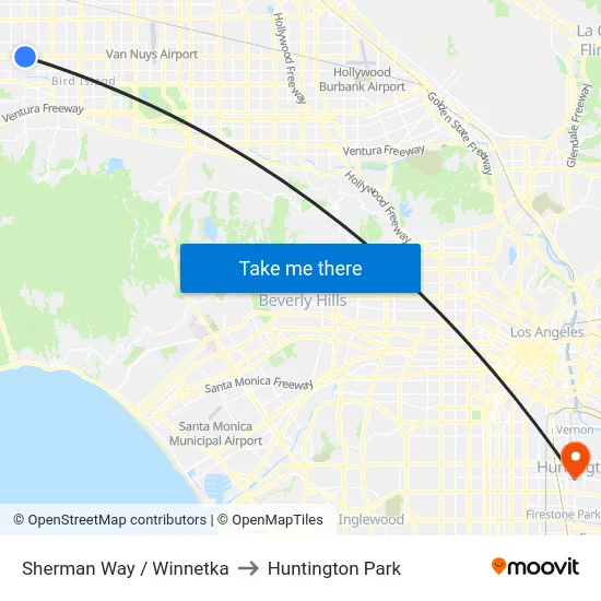 Sherman Way / Winnetka to Huntington Park map
