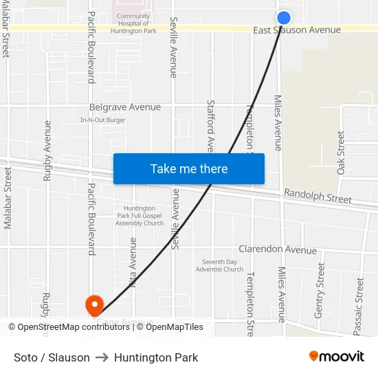 Soto / Slauson to Huntington Park map