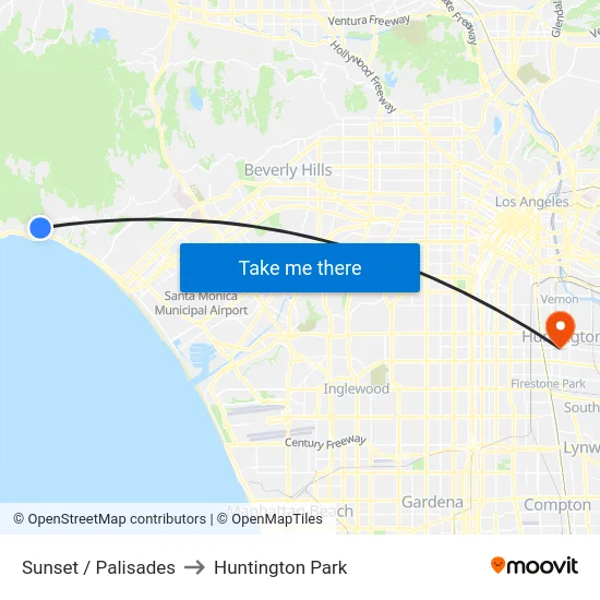 Sunset / Palisades to Huntington Park map