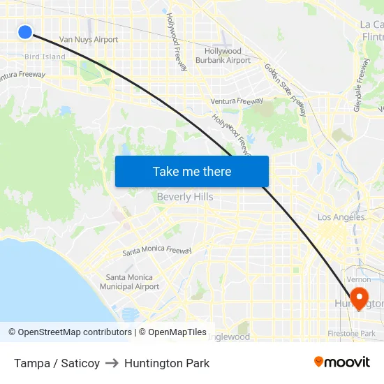 Tampa / Saticoy to Huntington Park map