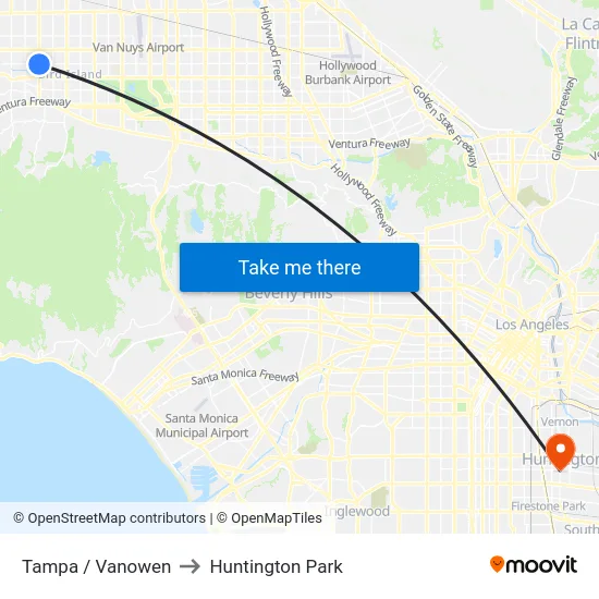 Tampa / Vanowen to Huntington Park map