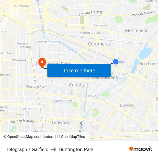 Telegraph / Garfield to Huntington Park map