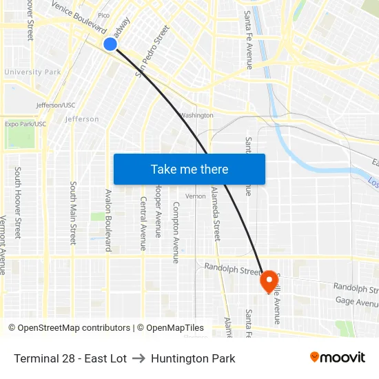 Terminal 28 - East Lot to Huntington Park map