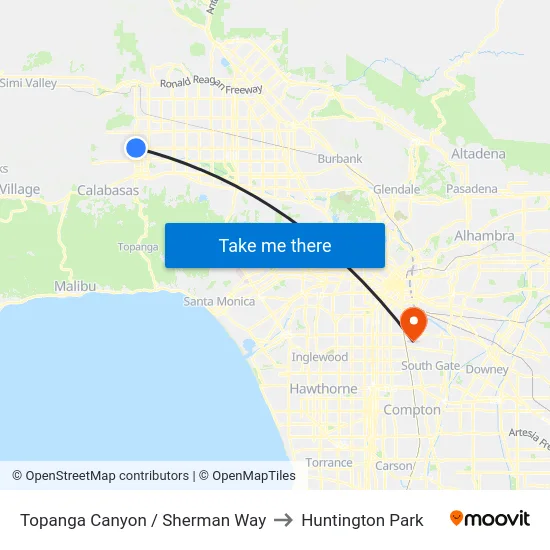 Topanga Canyon / Sherman Way to Huntington Park map