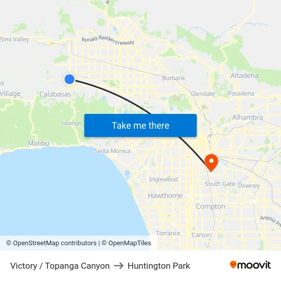 Victory / Topanga Canyon to Huntington Park map