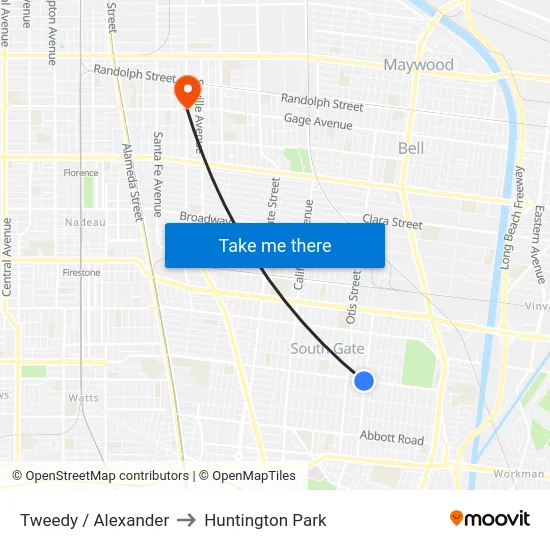 Tweedy / Alexander to Huntington Park map
