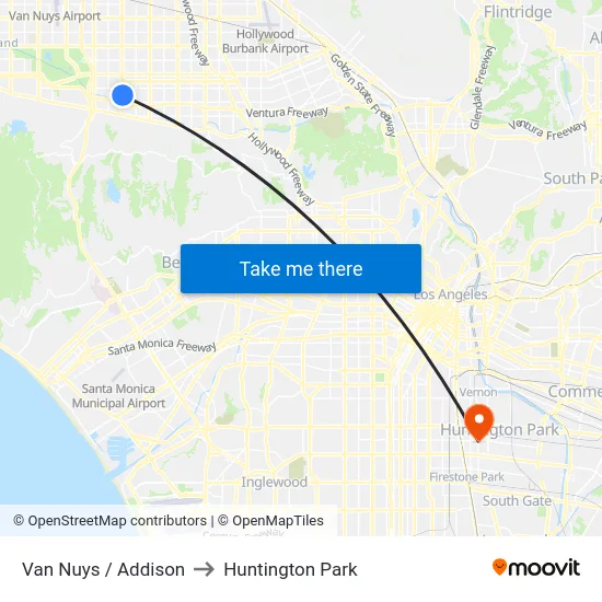 Van Nuys / Addison to Huntington Park map