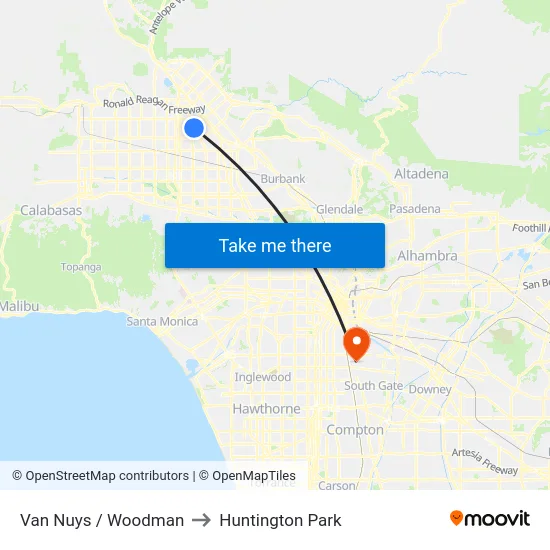 Van Nuys / Woodman to Huntington Park map