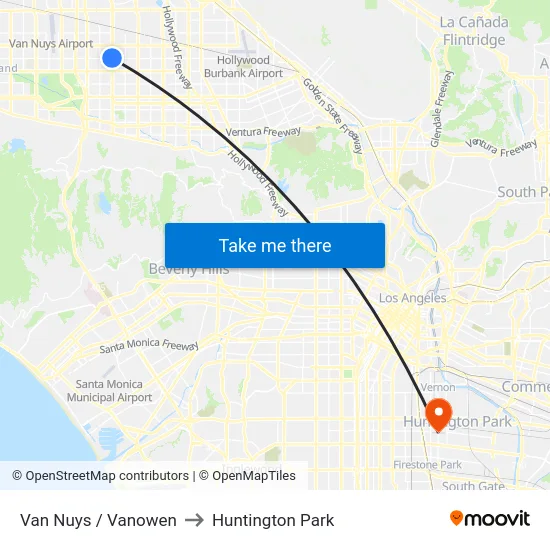 Van Nuys / Vanowen to Huntington Park map