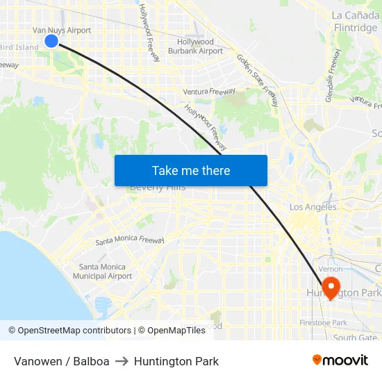 Vanowen / Balboa to Huntington Park map