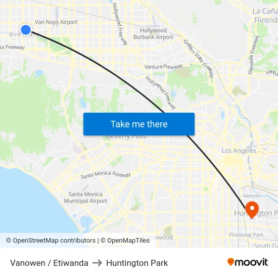 Vanowen / Etiwanda to Huntington Park map