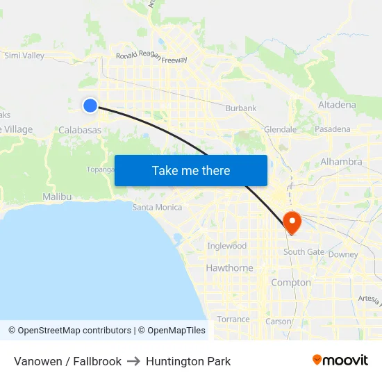 Vanowen / Fallbrook to Huntington Park map