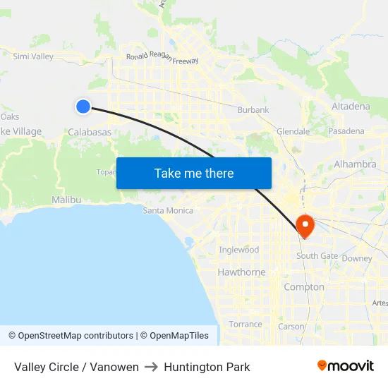Valley Circle / Vanowen to Huntington Park map