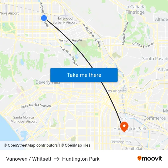 Vanowen / Whitsett to Huntington Park map