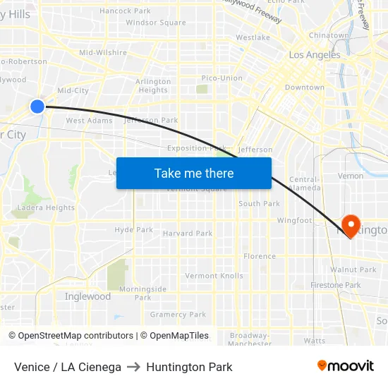 Venice / LA Cienega to Huntington Park map