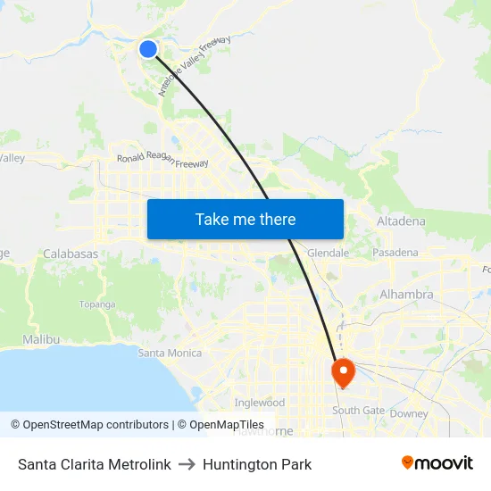 Santa Clarita Metrolink to Huntington Park map