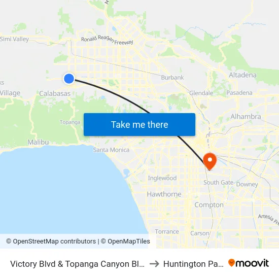 Victory Blvd & Topanga Canyon Blvd to Huntington Park map