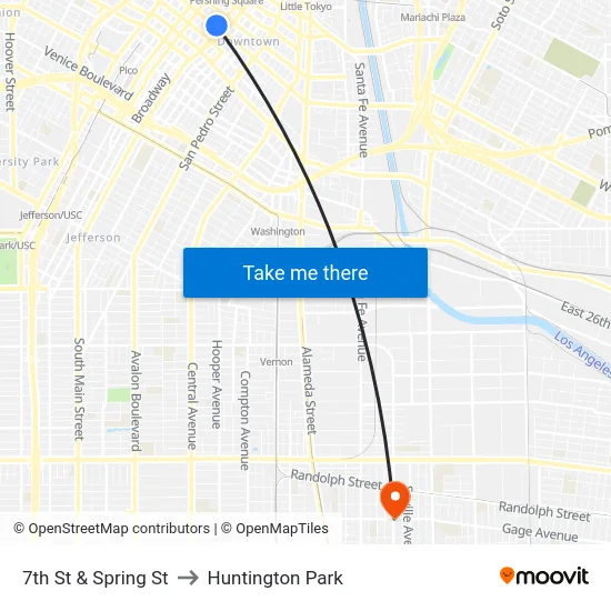 7th St & Spring St to Huntington Park map