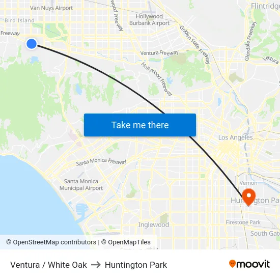 Ventura / White Oak to Huntington Park map
