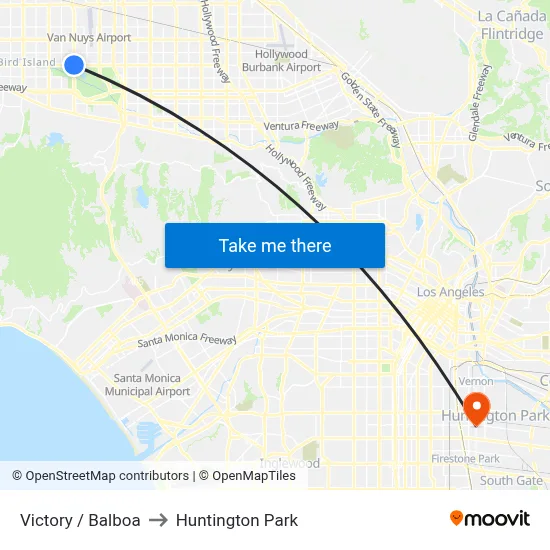 Victory / Balboa to Huntington Park map