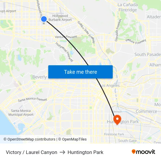 Victory / Laurel Canyon to Huntington Park map