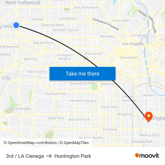 3rd / LA Cienega to Huntington Park map