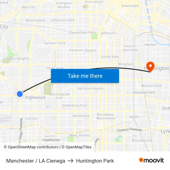 Manchester / LA Cienega to Huntington Park map