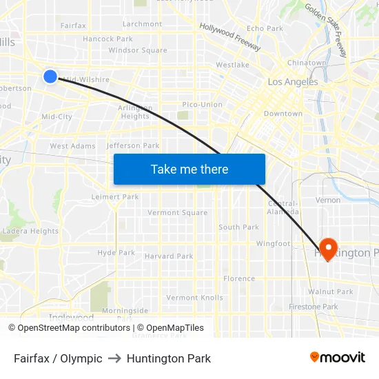 Fairfax / Olympic to Huntington Park map