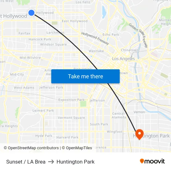 Sunset / LA Brea to Huntington Park map