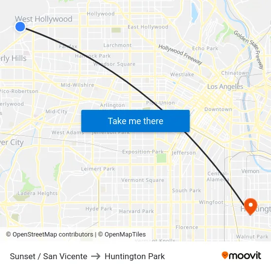 Sunset / San Vicente to Huntington Park map