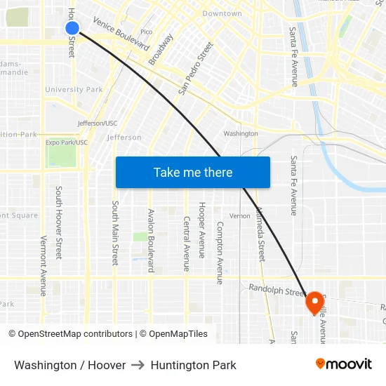 Washington / Hoover to Huntington Park map
