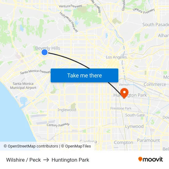 Wilshire / Peck to Huntington Park map